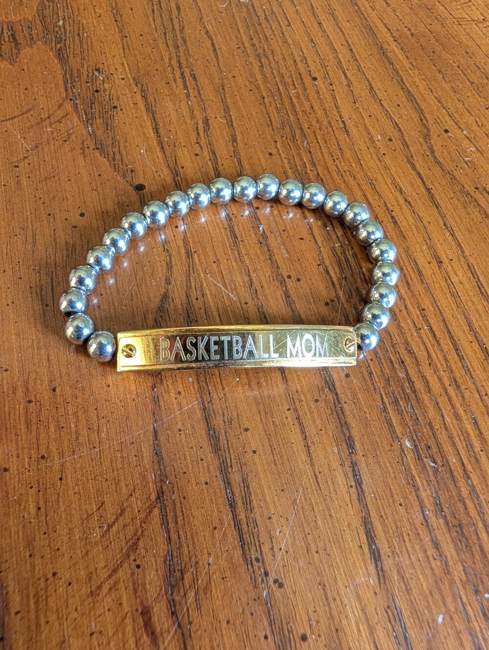 Authentic Mom Stretch Bracelet Rustic Cuff Silver Beaded Basketball